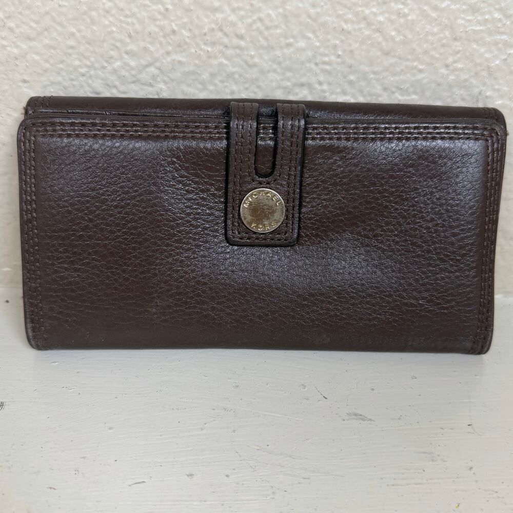 MICHAEL KORS Trifold Dark Brown Leather Long Wallet very good condition
